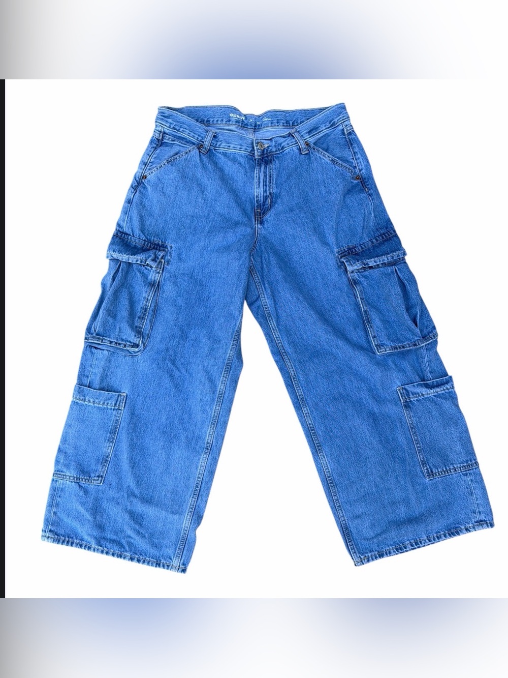 Old Navy Women’s Petite Relaxed Blue Cargo Denim Jeans Size 10